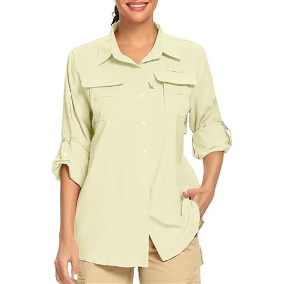 Women's UPF 50+ UV Sun Protection Safari Shirt, Long Sleeve Outdoor Cool Quick - Picture 7 of 7